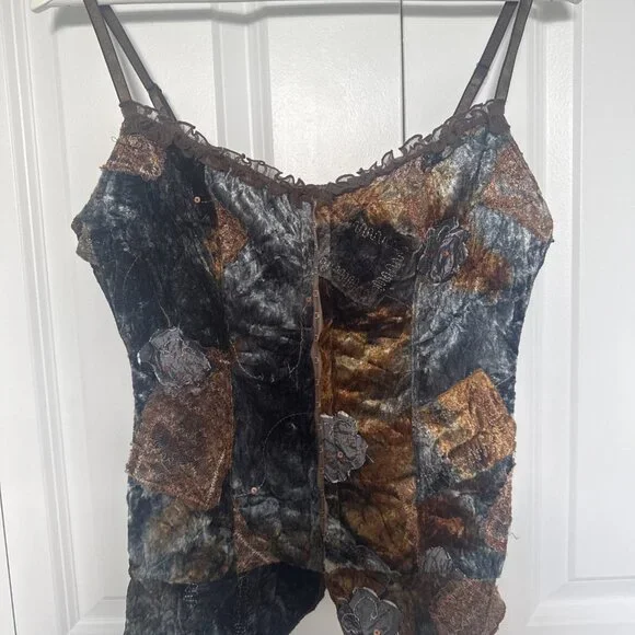 Y2K Velvet Corset Top-Lace Patchwork Bustier-Fairy Grunge/Whimsigoth - Picture 2 of 12